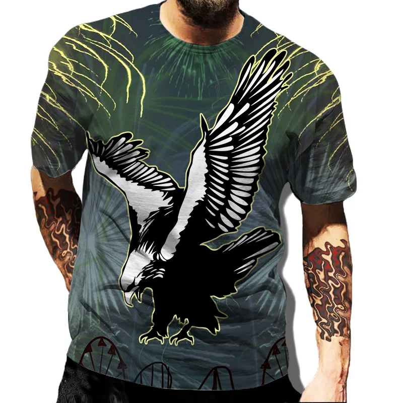 Retro 3D Goshawk Print T Shirt For Men Fashion Trend Animal Graphic T-Shirts Summer Quick Dry Sports Tops Leisure O-neck Loose