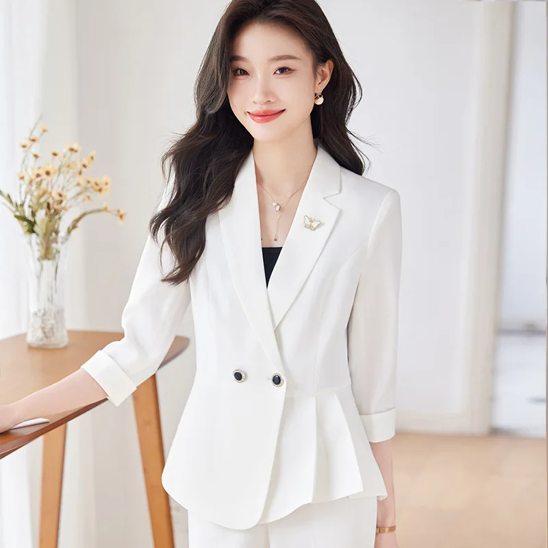 Purple Suit Women's Summer Thin 3/4 Sleeve Small Business Clothing Temperament Goddess Style Work Clothes Summer