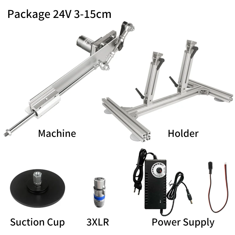 24V DC telescopische lineaire actuator met beugel van aluminiumlegering, heen en weer bewegend mechanisme, motor, 3XLR-connector, zuignap inbegrepen