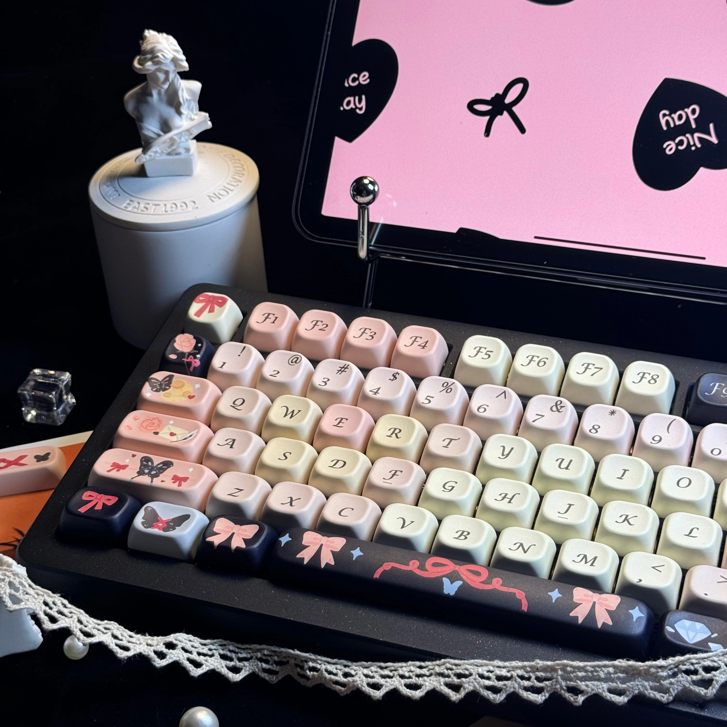 Butterfly Psalm Keycaps EOA Profile 141 Keys PBT Five-sided Sublimation Personalized Mechanical Keyboard Caps Black Pink Keycap