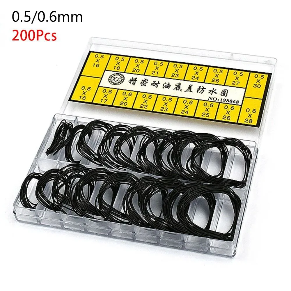 200Pcs/Set Repair Tools Rubber O-Ring Thickness 0.5mm/0.6mm Waterproof Watch Back Case Rubber for Watchmaker Boxed O-Ring Gasket