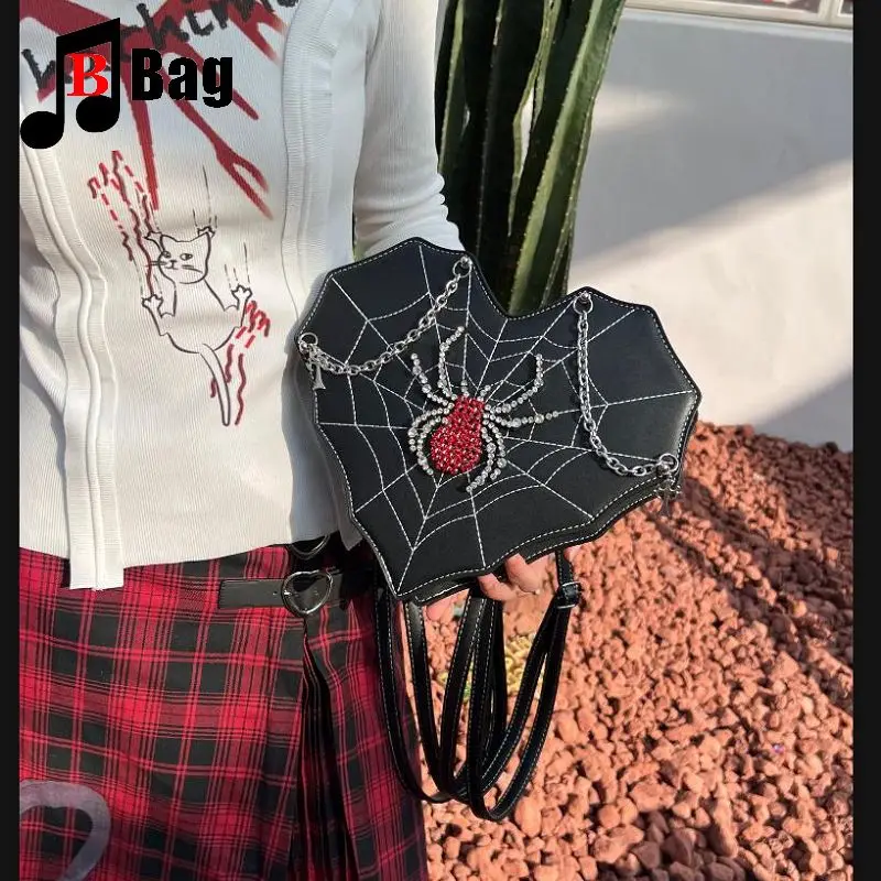 Y2K Gothic Women’s Girls Punk Handbags Harajuku Irregular Love Spider Chain Underarm One Shoulder Bag Crossbody Backpack Totes