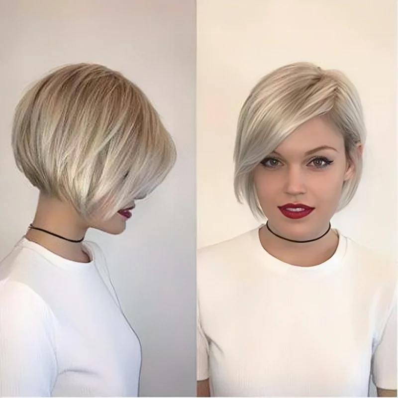 

European and American women's short bob mixed-color synthetic fiber wig