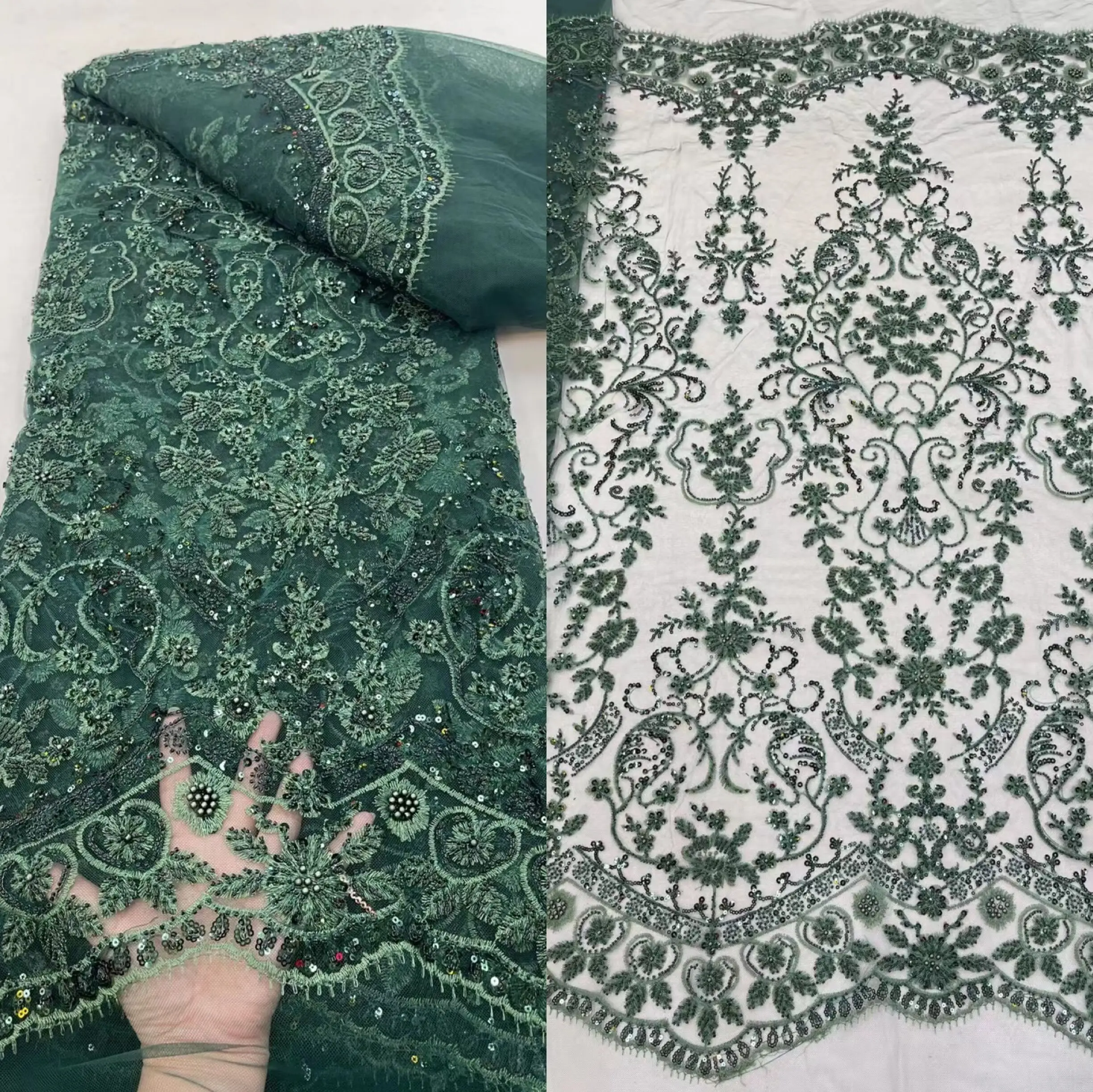 

French African sequins and beads Lace Fabric Embroidery S-1224582 High Quality Wedding Material Nigerian Lace Fabric