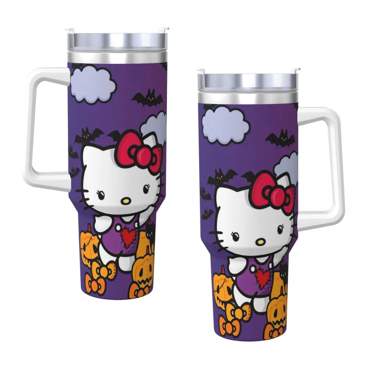 Stainless Steel Tumbler Hello Kitty Halloween Mugs Cup With Straws Driving Hot Drinks Water Bottle Portable 40oz Thermal Cups