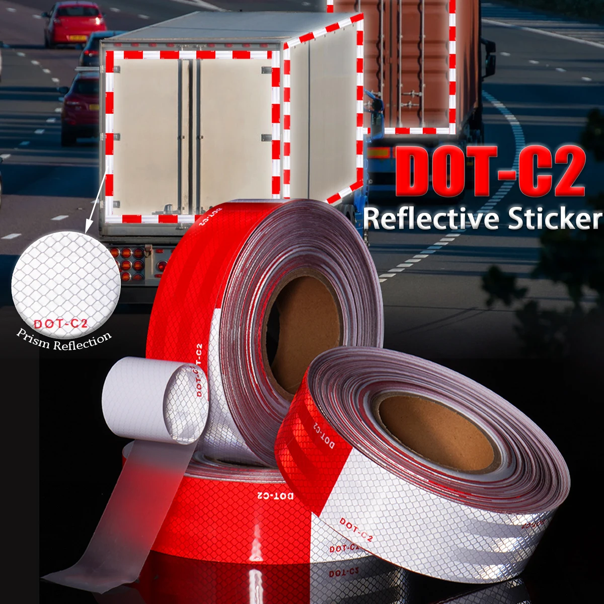 Dot-C2 Red White Reflective Tape PET Micro Prism Waterproof Film High Visibility Reflective Truck/Truck Safety Warning Sticker