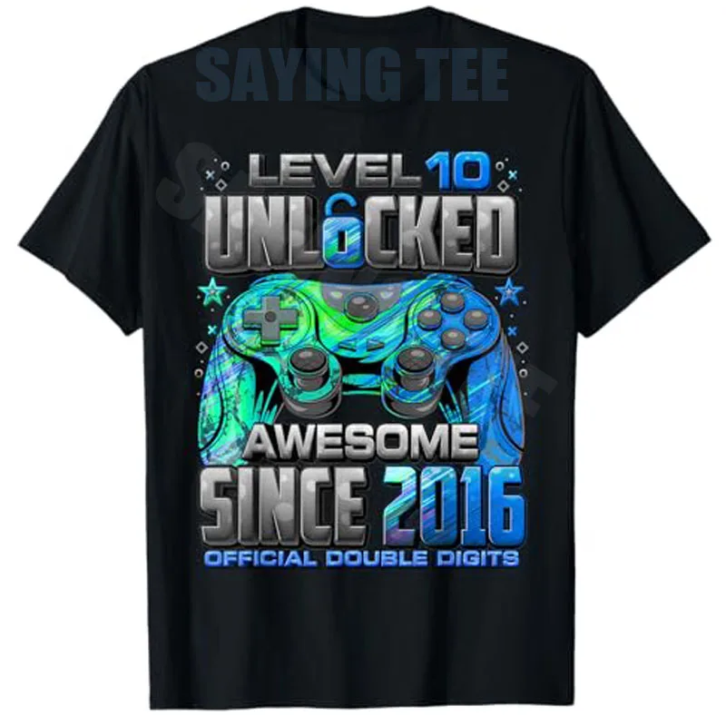 10-jährige Geburtstagsdekorationen für Jungen, T-Shirt „Awesome Since 2016“, Level 10 Unlocked Video Gamer, 10. Geburtstag, Neuheits-T-Shirt-Kleidung – Detail 3