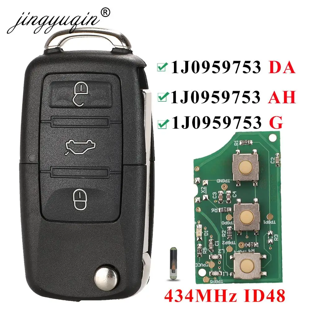 Jingyuqin 3 pulsanti Flip Remote Car Key Fob per VW PASSAT Polo Skoda Seat Polo/Golf/Beetle 1 j0959753 DA/AH 1K0959753G 434Mhz ID48