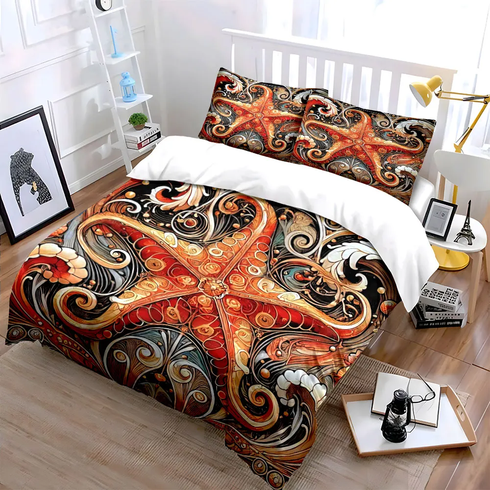 Starfish Pattern Home Decor Set Bedding Set with 1 Duvet Cover 2 Pillowcases Single Double King Queen, Gift