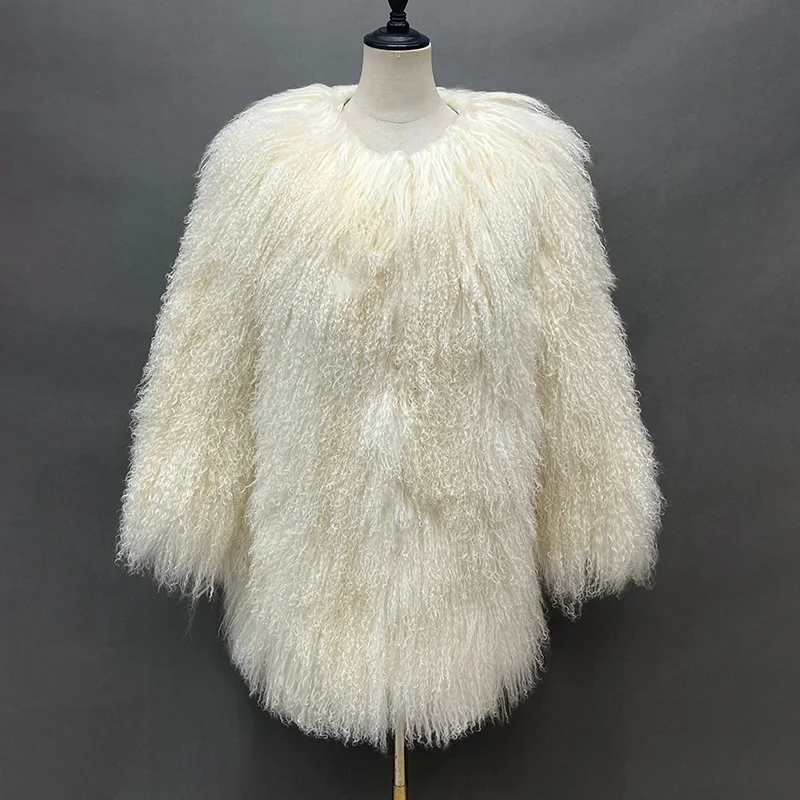 Winter Dame Luxe Mongoolse Schapen Bontjassen Dikke Warme Jas Krullend Flurry Lam Bontjassen Vrouwen S6456