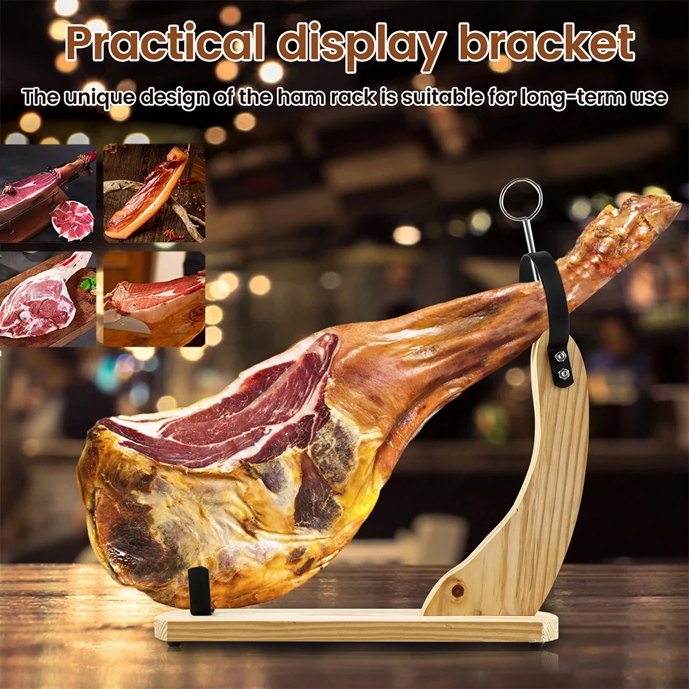 Fotografia 3: Suporte de presunto de madeira premium Jamonero para presunto Serrano e Ibérico Ideal com antiderrapante para exibição e escultura Design resistente