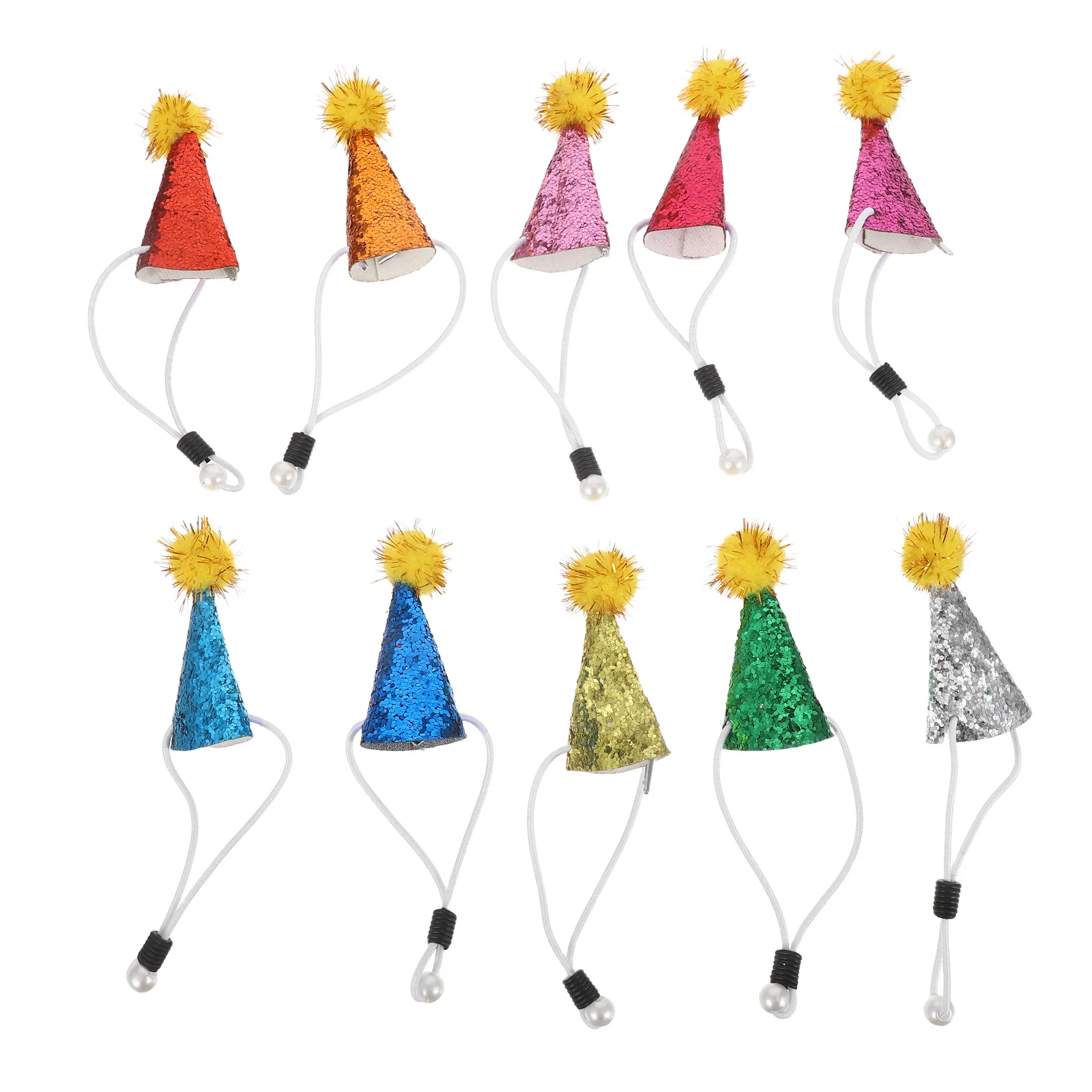 

10Pcs Pet Birthday Hat Pompom Cone Hat for Dogs Cats Small Pet Party Decorations Adjustable Holiday Photo Moments