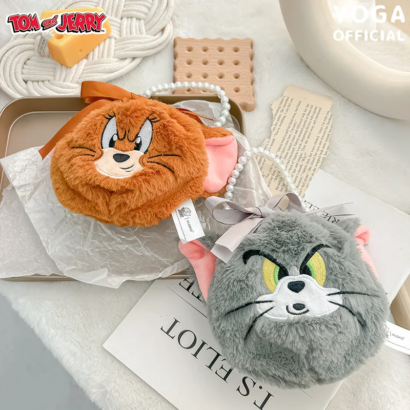 Tom and Jerry Cute Plush Bundle Pouch Kawaii Fluffy Stuffed Periphery Toy Storage Bag Adorkable Handbags Single Shoulder Bag Gif