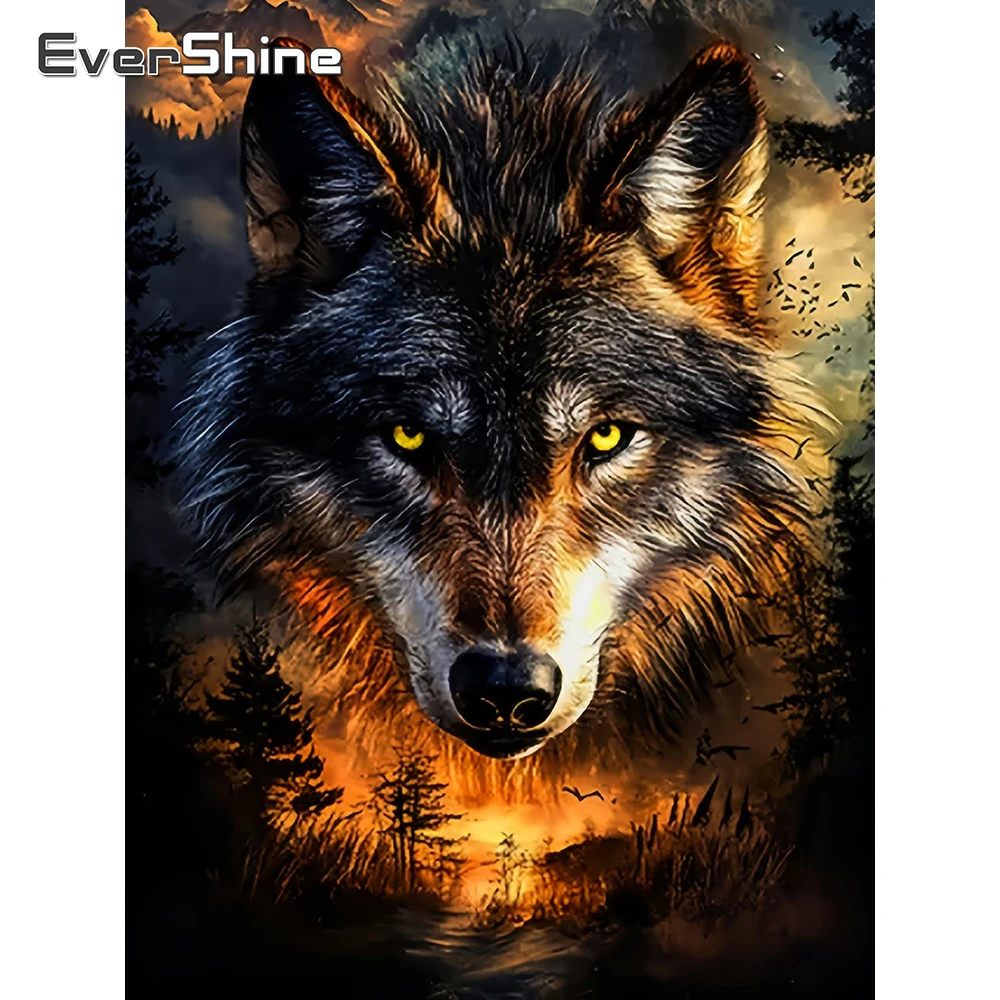 Evershine 5D-Diamantgemälde, Wolf, voller Bohrer, quadratisch, Mosaik, Tier, Strasssteine, Kreuzstich-Set, Stickerei, Baum, Wandkunst