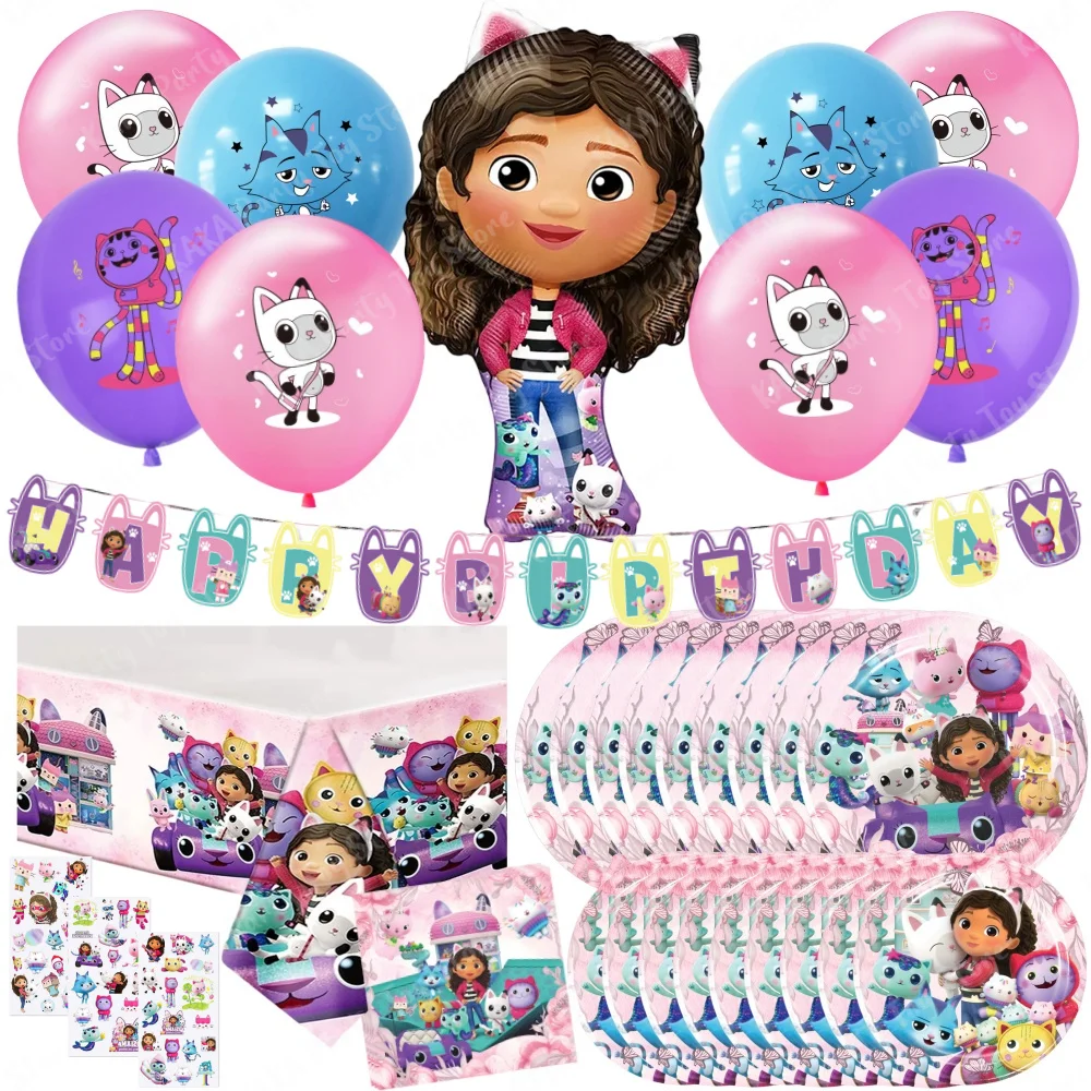 

Gabby Dollhouse Birthday Decorations Set Cartoon Balloons Disposable Tableware For Baby Shower Girl Favor Event Party Supplies
