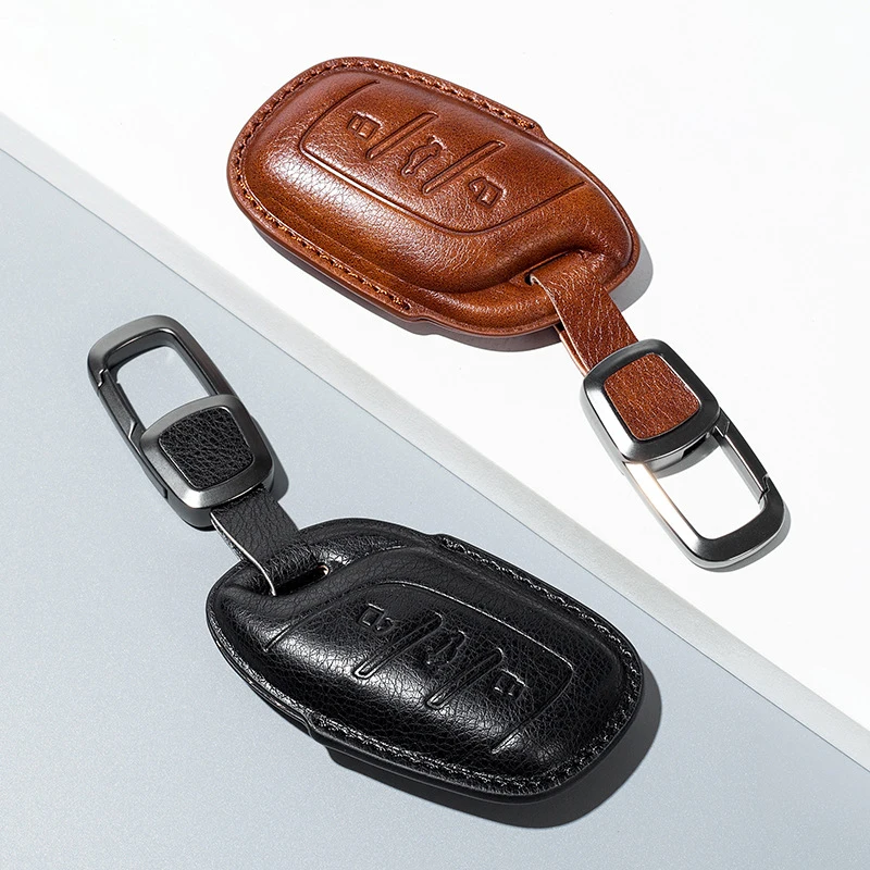 iCAR Genuine Leather 3 Button for MG 4 2023 Mg4 Ev MG HS GT ZS EV ZX MG5 MG6 Smart Remote Car Key Case Cover Keychain Accessorie