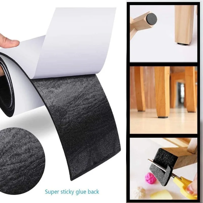 

Self Adhesive Felt Tape Black Furniture Felt Strips Hard Surface Protector Polyester Felt Strip Roll DIY Shape Sliding Pad Tape