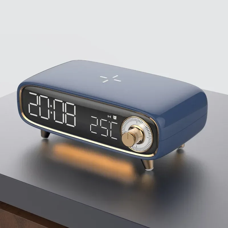 New Bluetooth digital alarm clock speaker Wireless charger mini nightlight New multi-functional retro small stereo desk clock