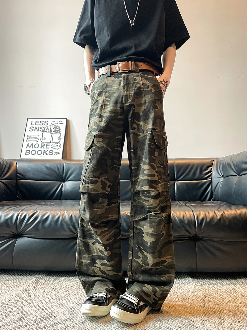 Amerikanische Retro-Camouflage-Arbeitshose für Herren, mehrere Ketten, lockere Jeans mit weitem Bein, lange Hose, Jugend-Freizeitkleidung, Sommer