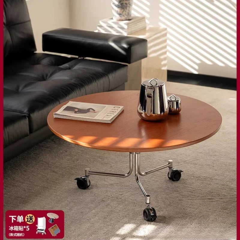 

Coffee table/movable/solid wood/tempered glass/stainless steel Bauhaus/small round table