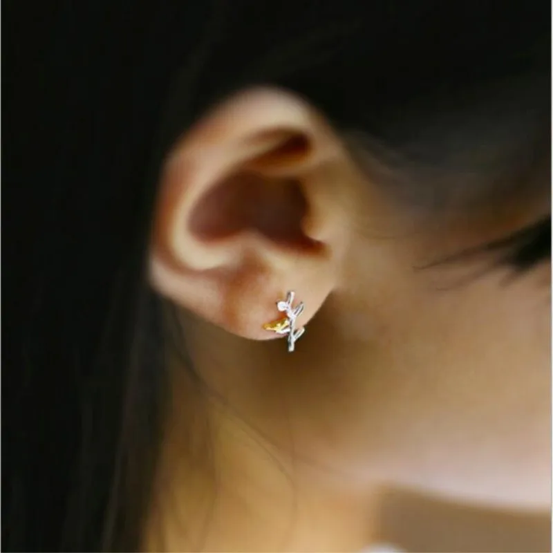 New Fashion Personality 925 Sterling Silver Jewelry Earrings Branches Bird Fresh Art Style Simple Gift Earrings  E018