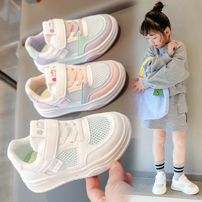 Kids White Shoes Girls Mesh Athletic Shoes Spring Fall New Cushioned Sole Casual Sneakers Boys Flat Children Lightweigh Non Slip
