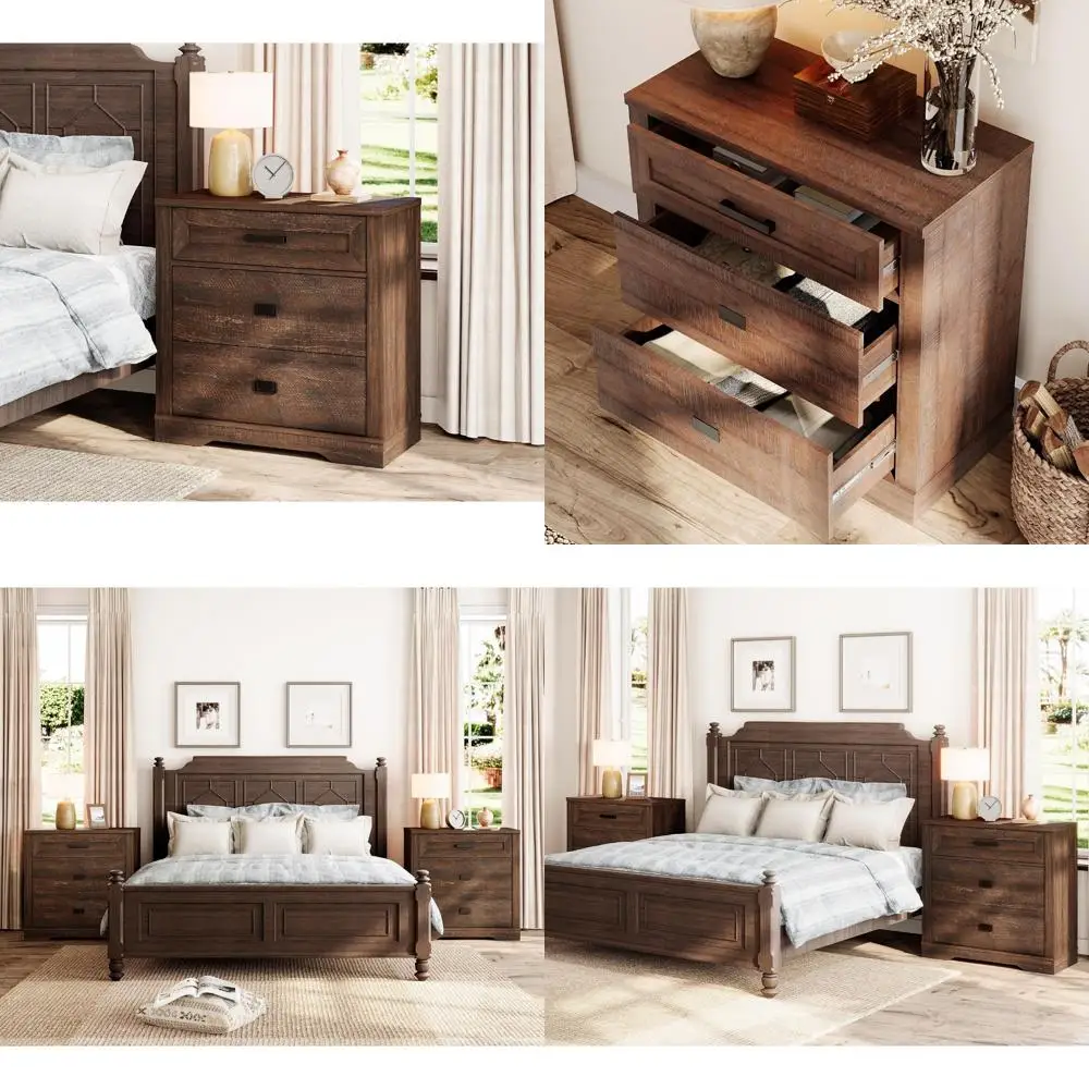 منضدة مزرعة حديثة كبيرة بعرض 31.5 بوصة مع أدراج كبيرة الحجم لغرفة النوم، طاولة بجانب السرير بطول 32 بوصة