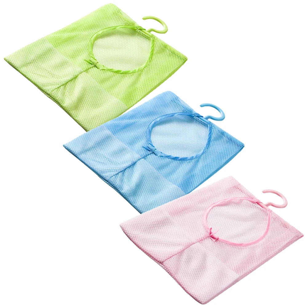 

3Pcs Closet Net Bag Wall Hanging Mesh Pouch Storage Blue Pink Green Large Capacity Lightweight Portable Household Clothes Drying