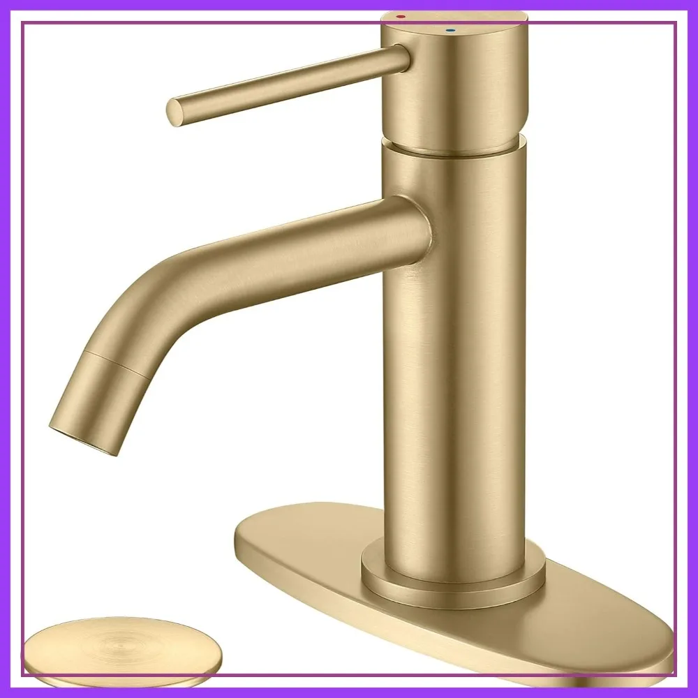 

Brushed Gold Single Hole Bathroom Faucet with Pop Up Drain & 6 inch Deck Plate