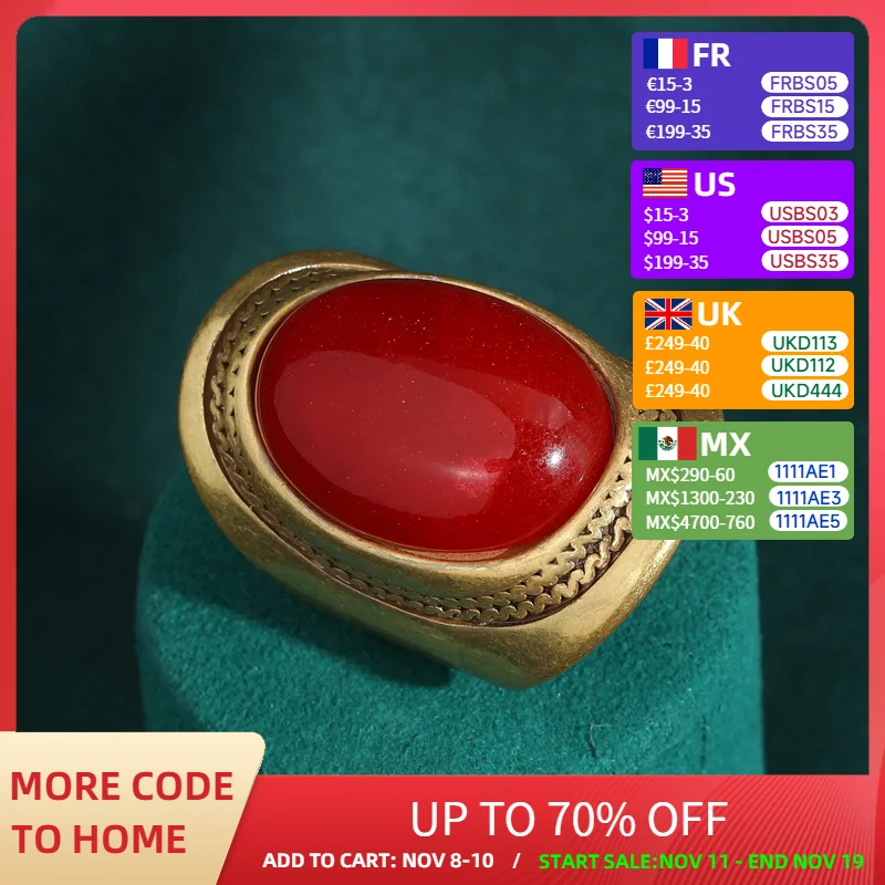 

Luxury Vintage Smooth Egg Shape Natural Stone Red Rings Copper Material Micro Inlaid French Retro Jewelry Wedding for Women 2024