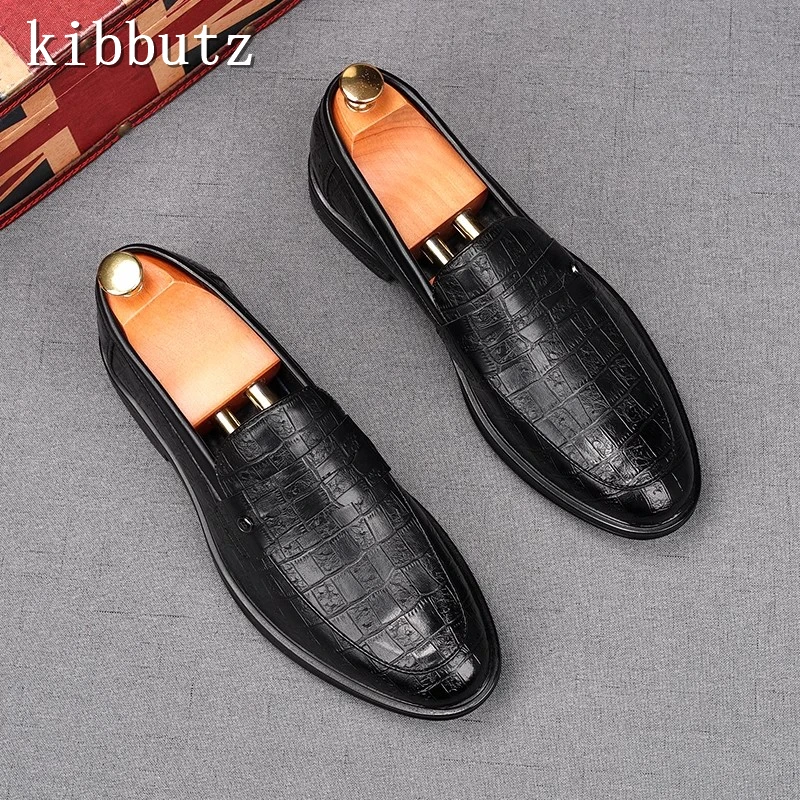 

Men Black Caving Business Dress Shoes Designer New Slip On Loafers British Style Business Formal Dress Oxford Shoes