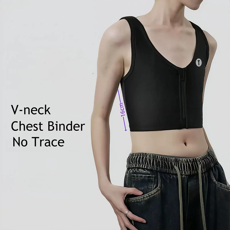 Women Deep V Tank Top Sexy Body Shape Front Zipper Chest Binder Tops Quick Drying Elastic Breathable Mesh Underwear for Cospaly