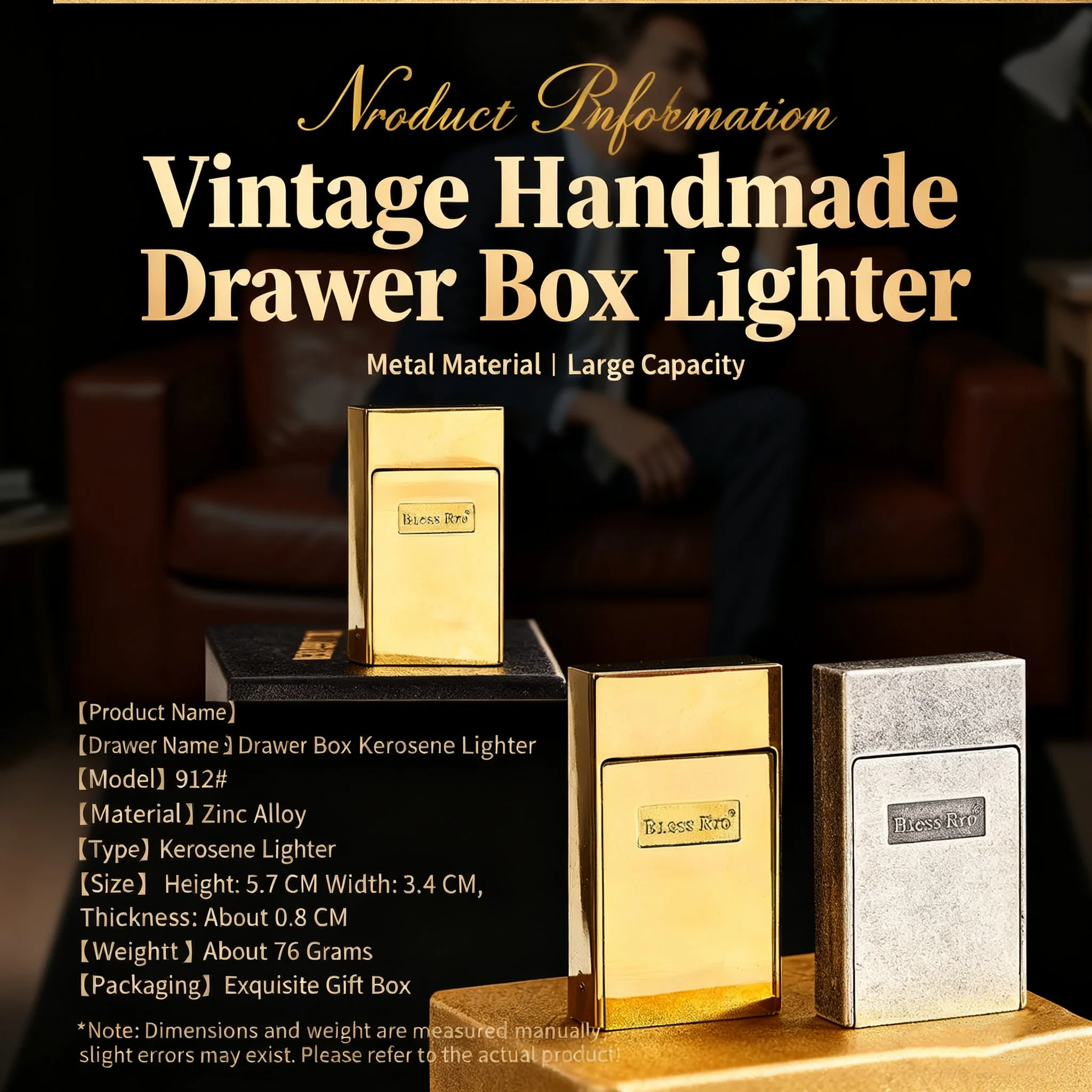 Handmade Metal Antique Oil Lighter Drawer Petrol Lighter Matchbox Drawer Design Fun Creative Cool Lighter Gift Collect