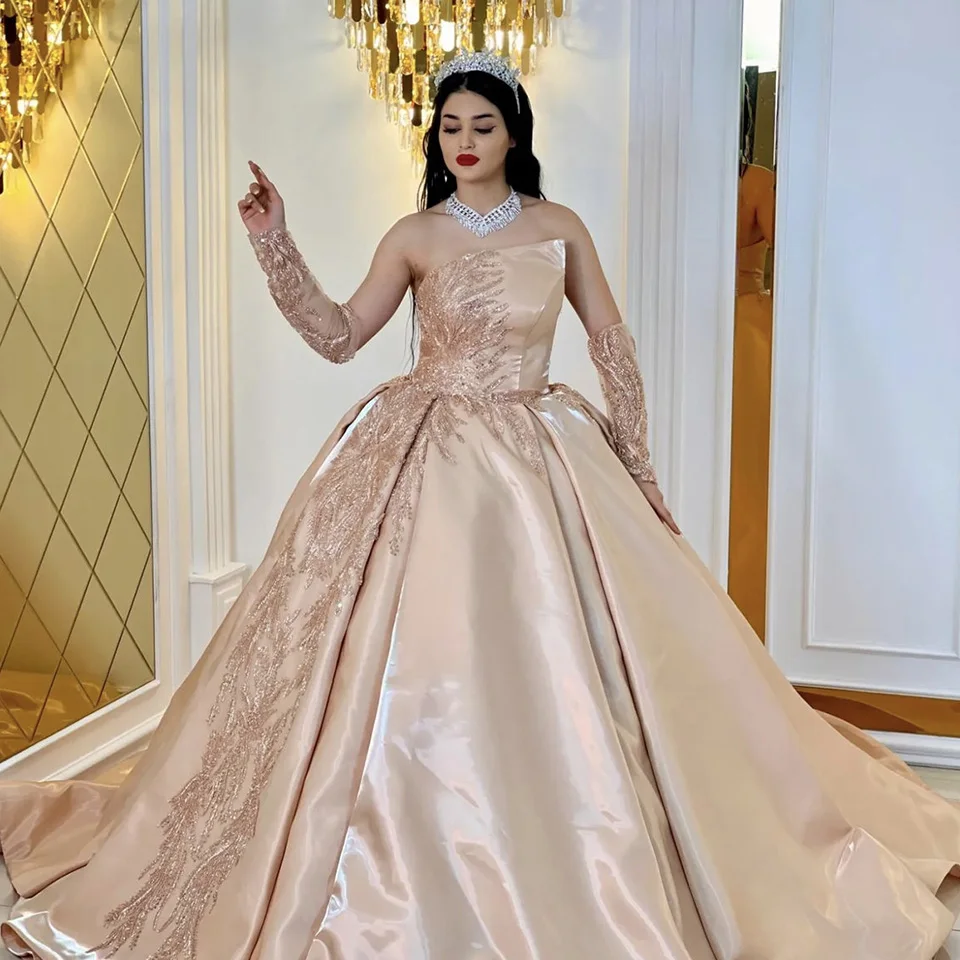 Customized Quinceanera Charming Strapless Sequin Appliques Sleeveless Evening Dress 2025 Ball Gown Floor Length Prom Dress