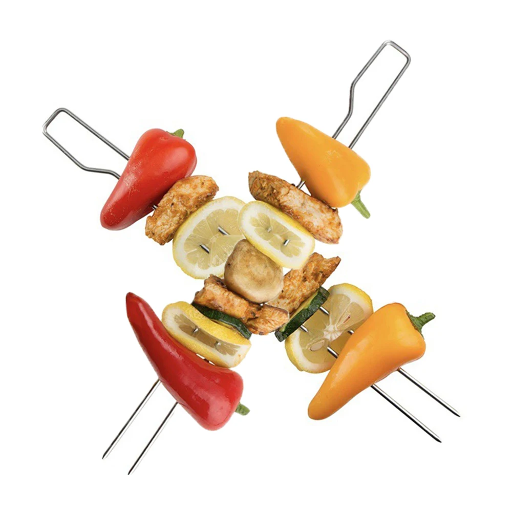 

2pcs Stainless Steel Barbecue Fork Rustproof Lightweight Skewer For Grilled Chicken Kebabs Outdoor Bbq Camping Picnic Party