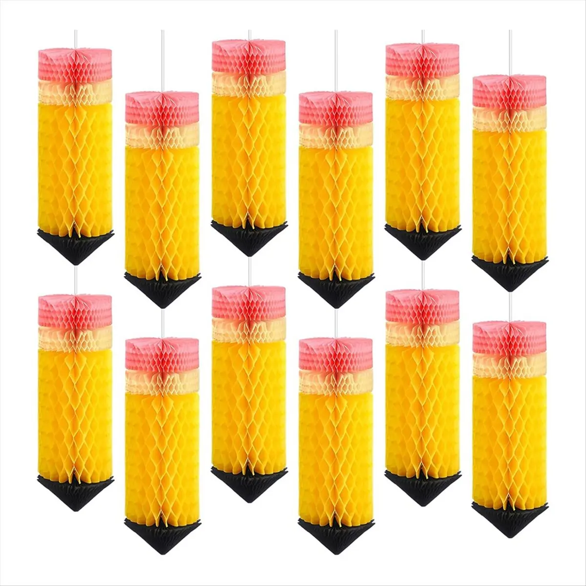 12 Pcs Hanging Pencil Lanterns Honeycombs Decorations Back to School Classroom Ceiling Decor Colorful Pencil Honeycombs