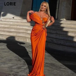 LORIE Orange Mermaid Vestidos Elegantes Para Mujer Off The Shoulder Evening Dresses Satin Pleat Sparkly Crystals Robes De Soirée