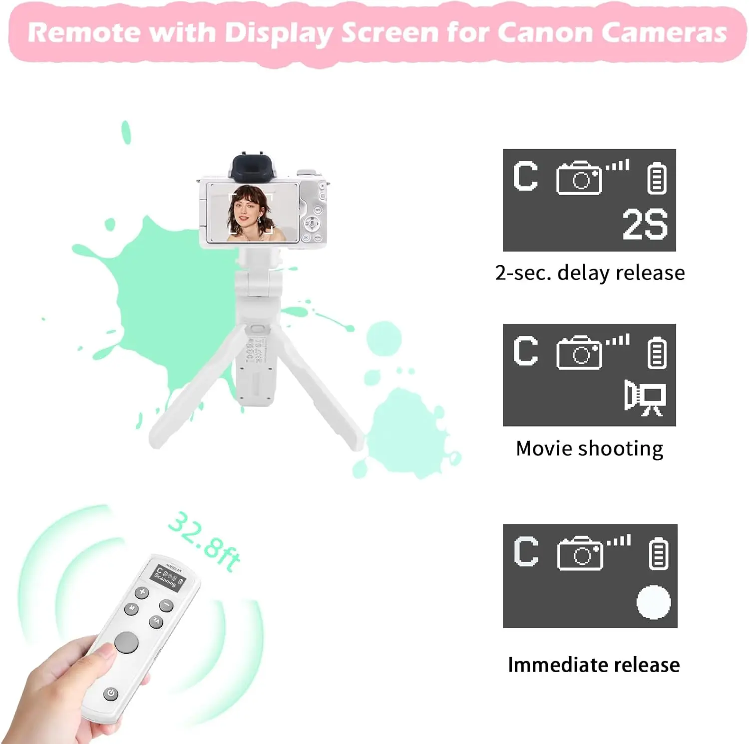 Weiß für Canon Vlog Shooting Grip Stativ mit OLED-Bildschirm und wiederaufladbarer kabelloser Kamera-Fernbedienung für Canon EOS R5 R6 T7i M50 RP