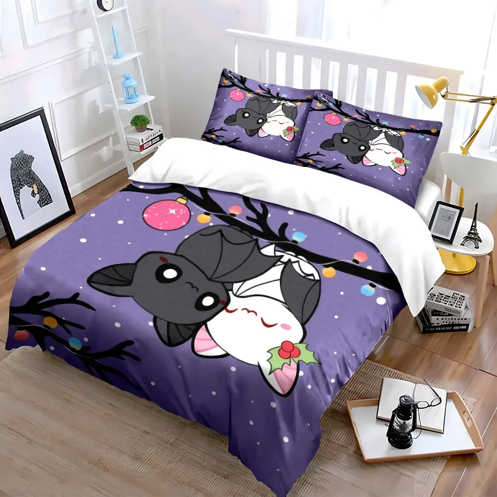Cute Bat Couple Christmas Decoration Soft Comfortable Duvet Cover Bedding Set Included 1*Duvet Cover & 2*Pillowcases, gift