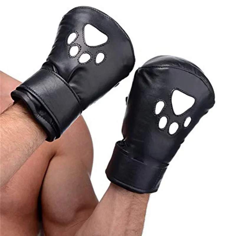 

BDSM Gay Gloves Leather Handcuffs Puppy Play Fetish Sex Toys Dog Slave Hand Wrist Bondage Restraints Cuffs Men's Sex Accessories