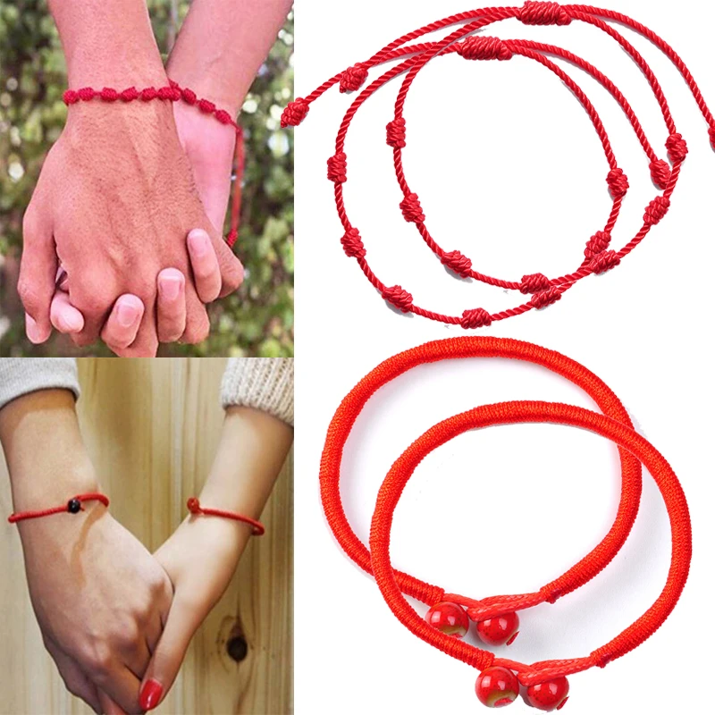 2Pcs Red Braided Rope Couple Bracelets Acacia Beans Amulet Bracelet Bring Good Luck Wealth for Women Men Lover Rope Bracelets