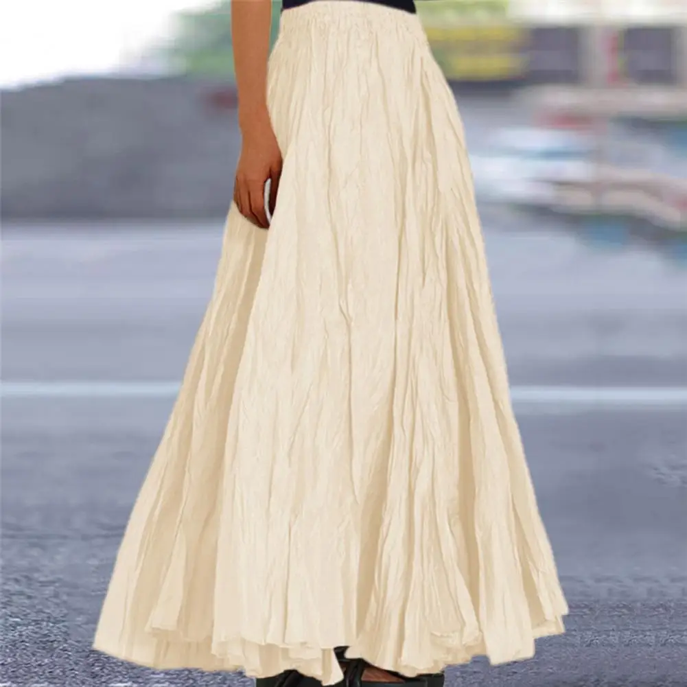 Ankle-length Women Skirt Elegant High Waist Pleated Maxi Skirt for Women Solid Color A-line Ankle-length Skirt with Hem for Work