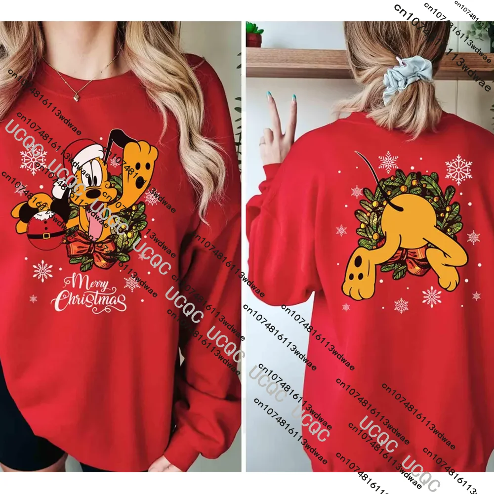 Mickey & Friends Women Christmas Round-Neck Pullover Sweatshirt Disney Christmas Pullover Family Christmas Tops Christmas Gift