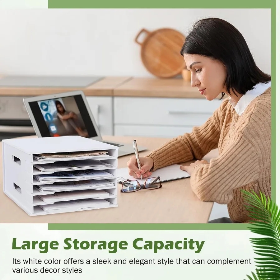 Juexica Organizzatore di carta per album a 6 livelli per dimensioni 8,5 x 11 Organizzatore di file in cartoncino bianco Vassoi di carta impilabili Storag da tavolo