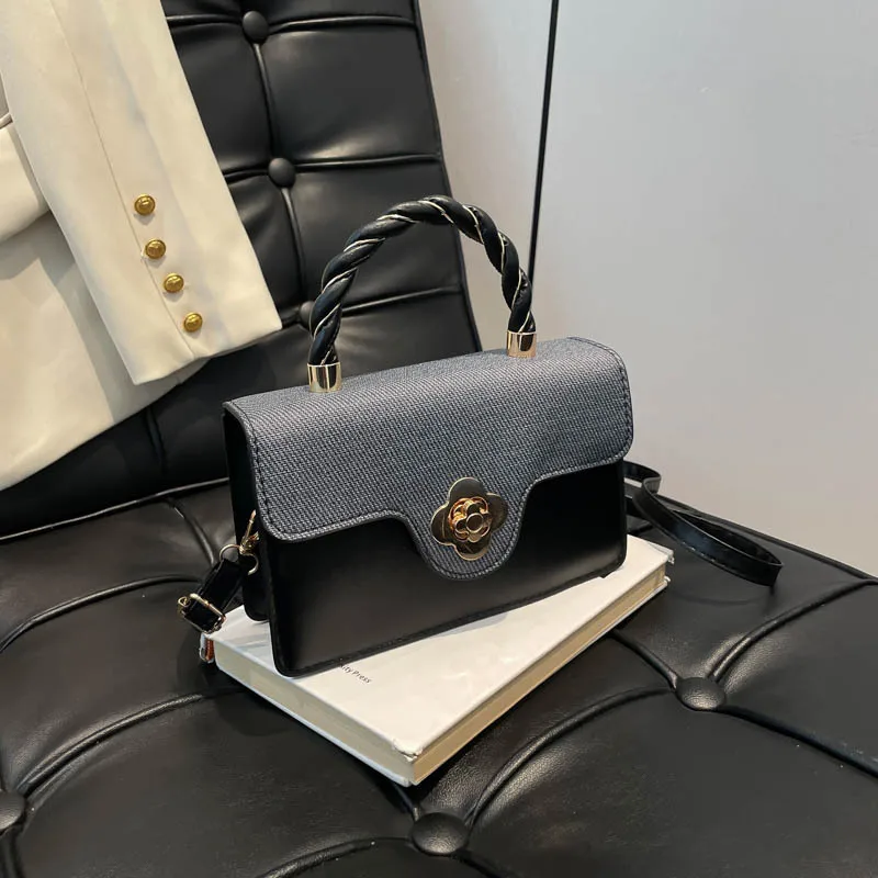 

Twisted Handle Color-blocked Leather Women's New Bag Stylish And High-end With Shoulder Strap Top Handle Crossbody Bag