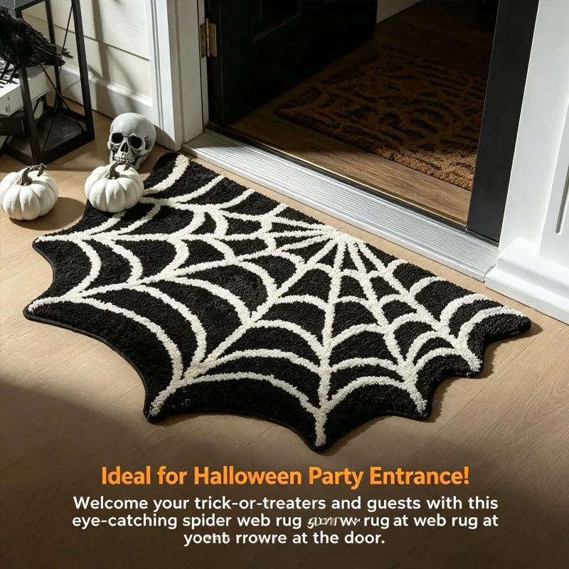 Non Slip Absorbent Halloween Spider Web Mat Decorative Foot Rug for Bathroom Living Room Porch Bedroom Door