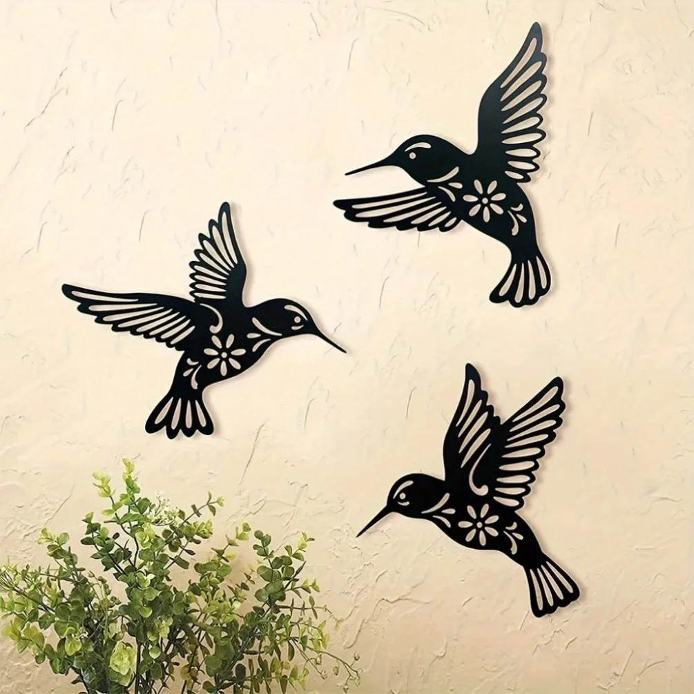 Hummingbird Metal Wall Art Iron Black Cut Out Sculpture Home Office Hanging Mural Avian Decor Gift