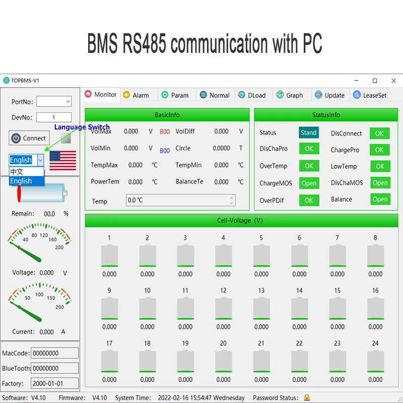 Topbms 3.7v bms 3s 12v 4S 14.8v 7s 24v 10s 36v 12s 44.4v 13s 14s 48v 16s 60v 200a 500a bluetooth rs485 bateria de lítio modbus