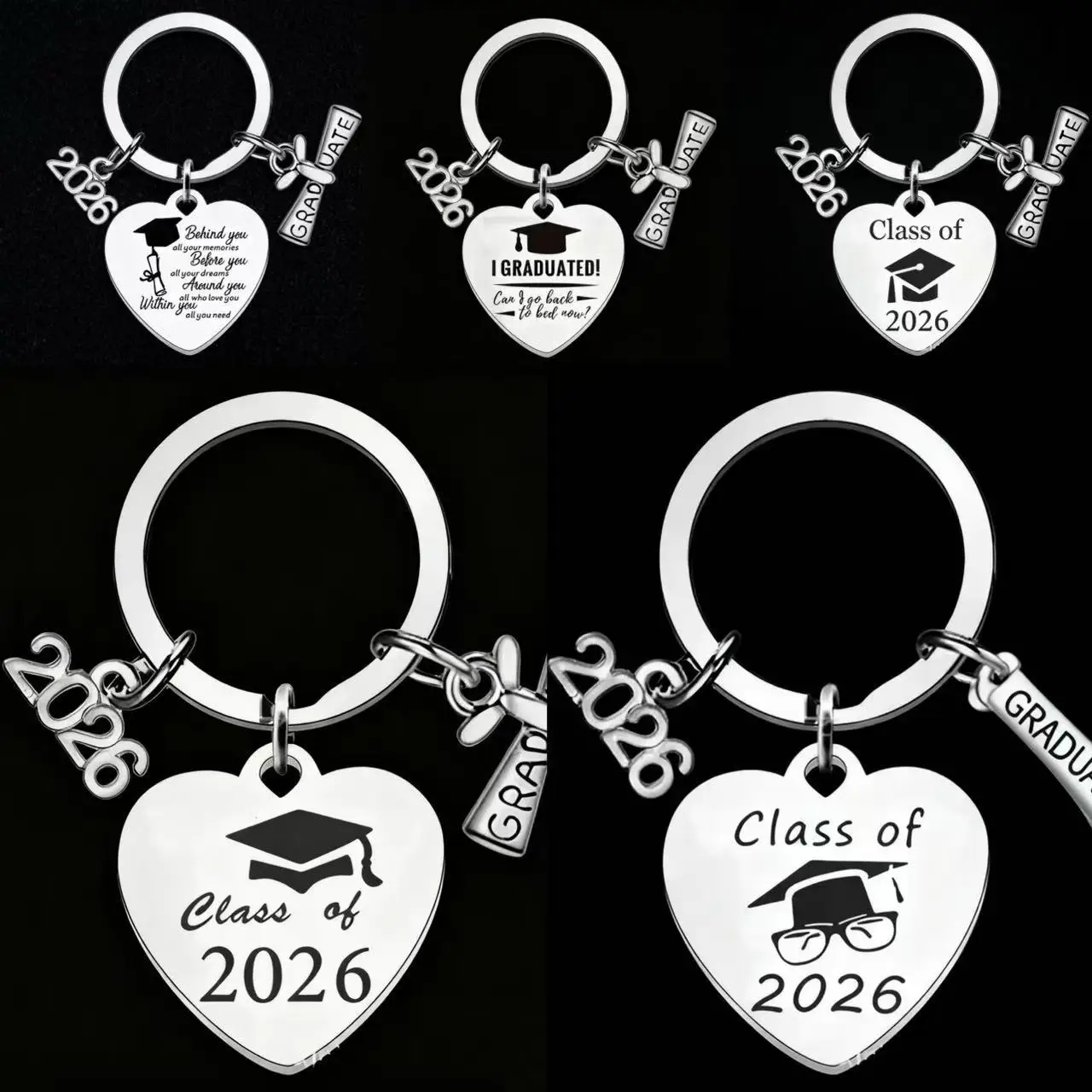 Class of 2026 Graduation Keychains Love Heart Shaped Metal Key Ring Bag Pendant Gifts Party Favors for Graduate Students Friends
