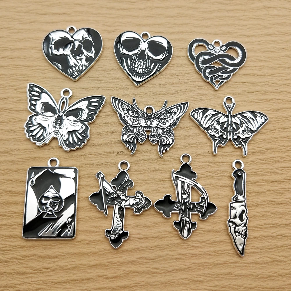 10pcs Halloween Charm Jewelry Accessories Enamel Necklace Earring Pendant Diy Making Craft Supplies Alloy Metal White Plated